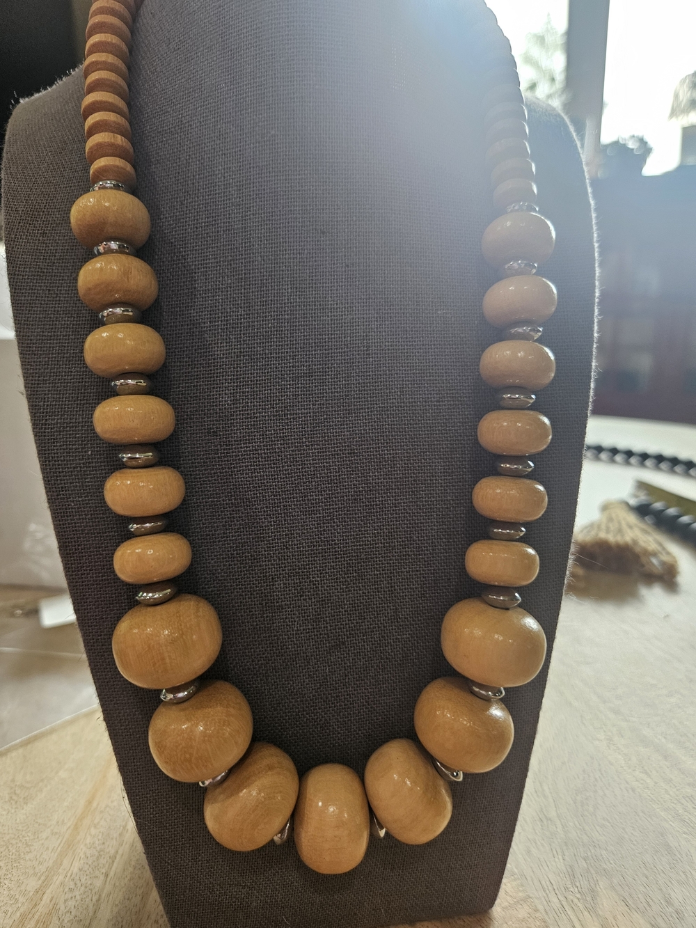 Wooden Bead Necklace In Honey Brown - Unbranded